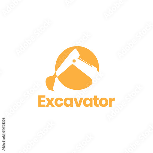 sunset with excavator shovel logo design