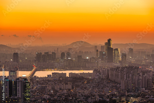 Cityscape of seoul. Han river and Yeoui-do. photo