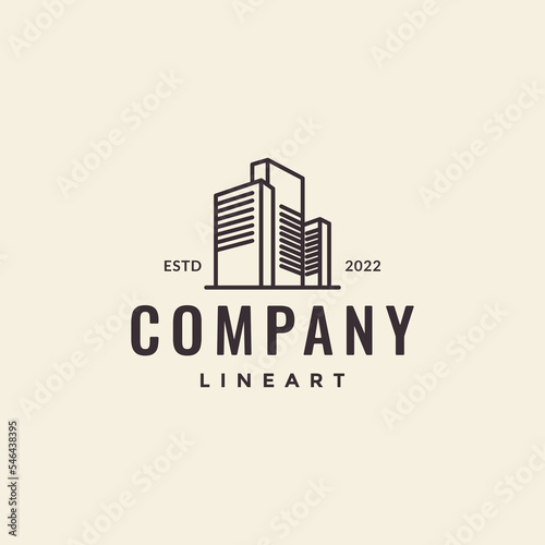 company building line hipster logo design