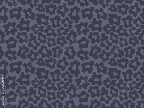 Hand-drawn monochrome leopard skin seamless pattern vector. Animal skin texture with rosettes by muted grey and lilac colors. Cartoon chaotic wild cats textures vector illustration