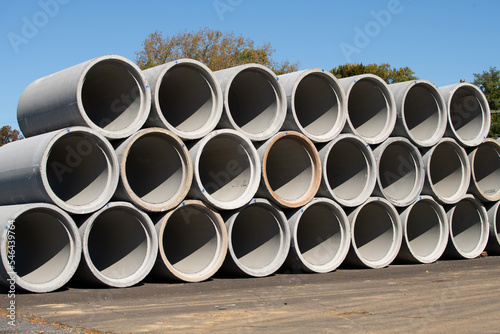 Konstfotografi Concrete round big pipes stacked outdoors sewer large heavy