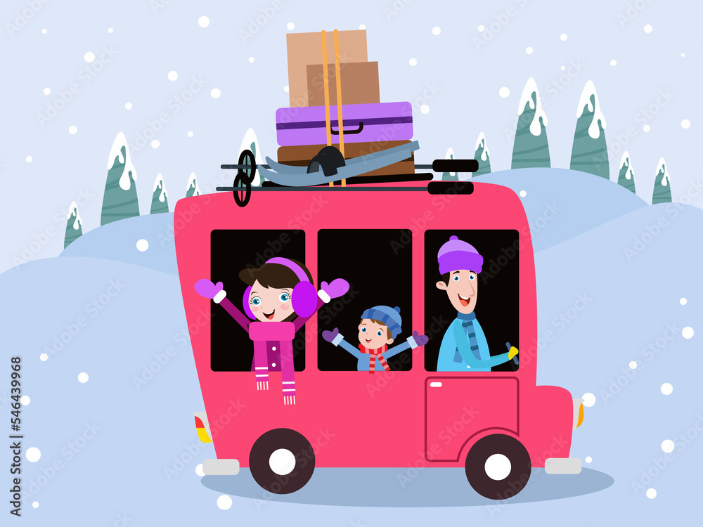 Family enjoying car trip during winter holiday Family enjoying car trip during winter holiday