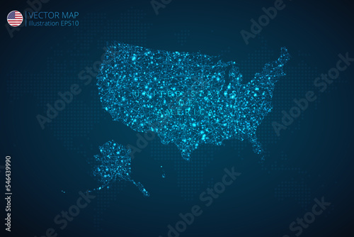 Map of United States of America modern design with abstract digital technology mesh polygonal shapes on dark blue background. Vector Illustration Eps 10.