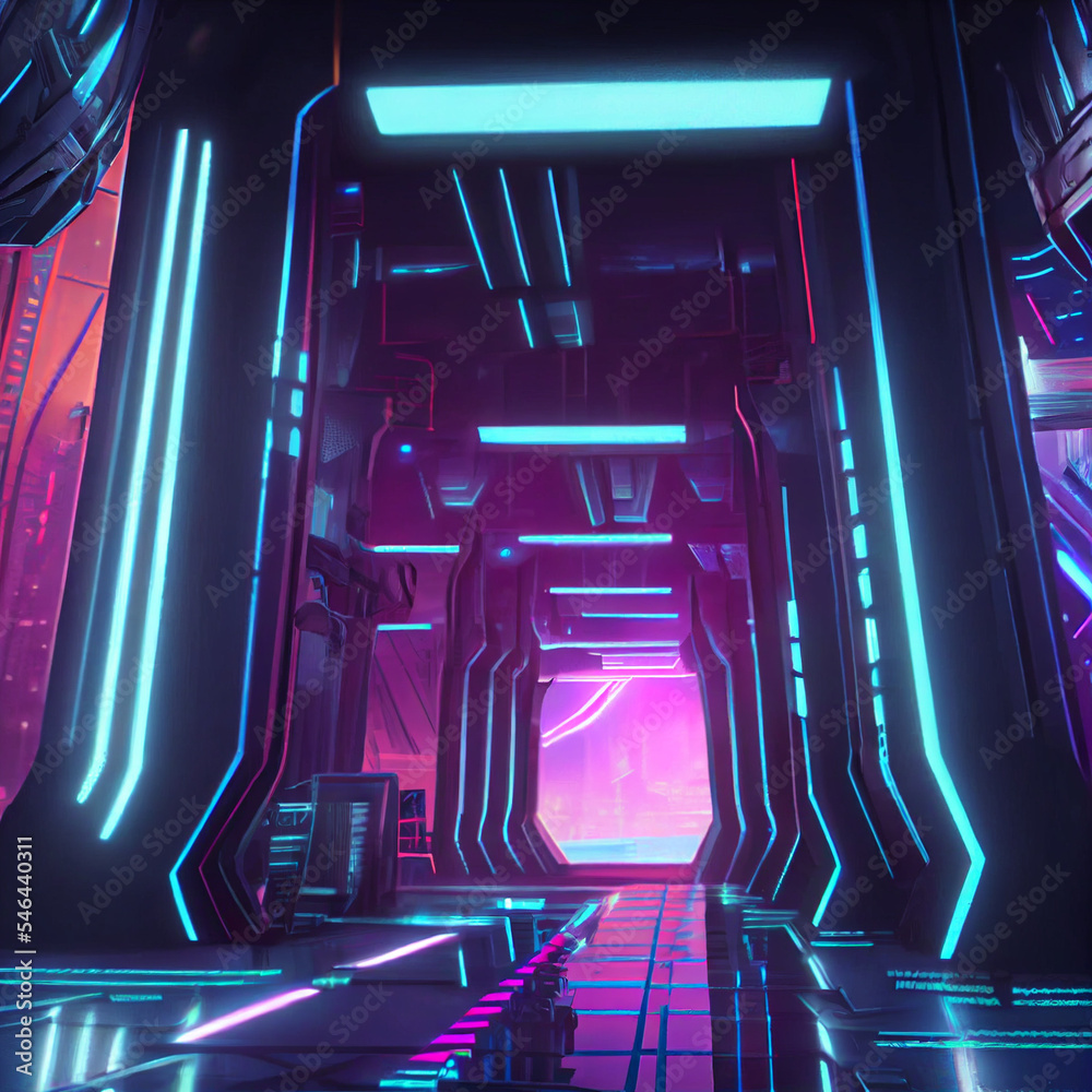 3D Futuristic Architecture Sci Fi Corridor Interior Colorful Neon 3d-futuristic-architecture-sci-fi-corridor-interior-colorful-neon
