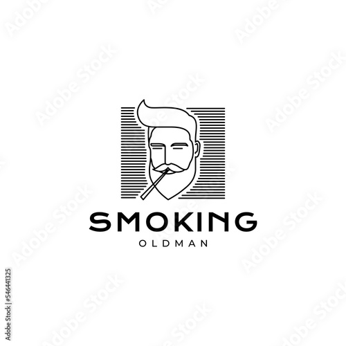 man head bearded with cigarette logo design vector