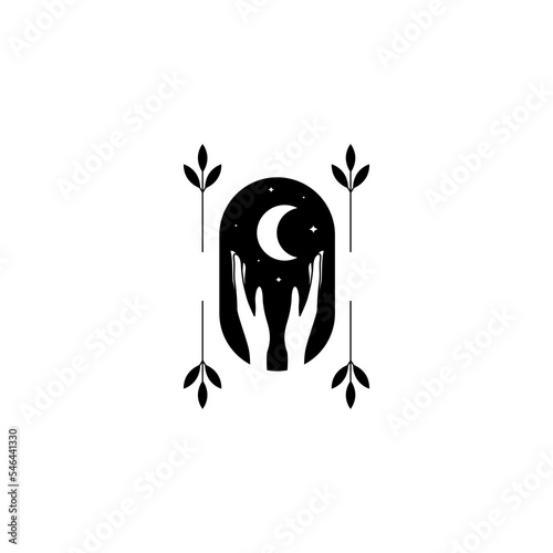 hand up hope crescent aesthetic logo design vector