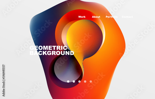 Landing page abstract liquid background. Flowing shapes, round design and circle. Web page for website or mobile app wallpaper