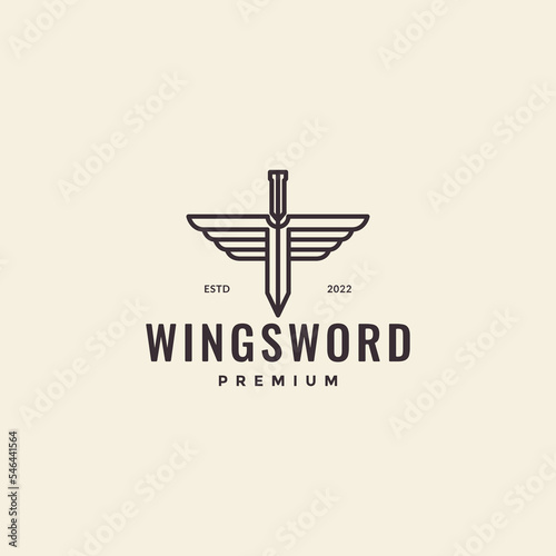 sword with wings minimalist hipster logo design vector