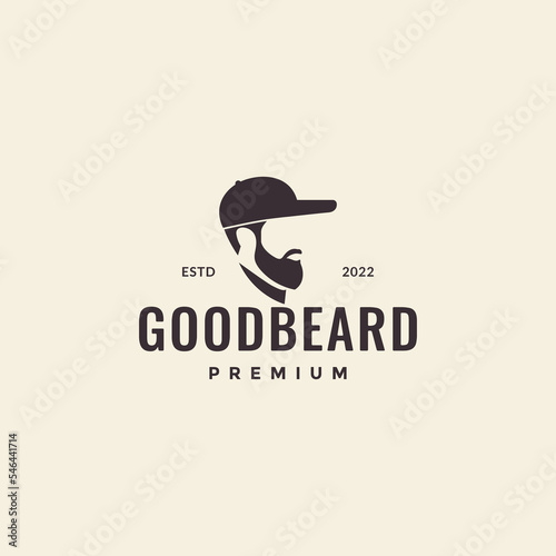 side view cool man bearded with hat hipster vintage logo design vector