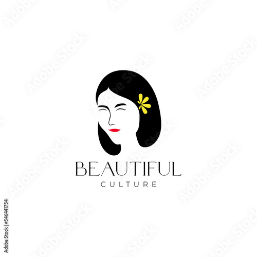 beautiful female feminine girl asian culture face logo design vector