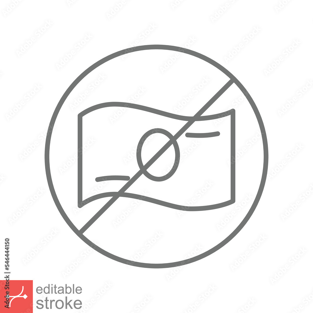 No money icon. Simple outline style sign pictogram. Cash payment prohibition, tax, dollar, bankruptcy, pay concept. Thin line vector illustration isolated on white background. Editable stroke EPS 10. No money icon. Simple outline style sign pictogram. Cash payment prohibition, tax, dollar, bankruptcy, pay concept. Thin line vector illustration isolated on white background. Editable stroke EPS 10.