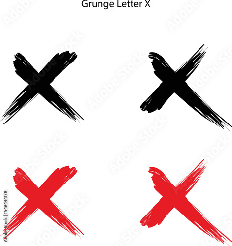 grunge hand drawn with brush strokes cross x vector illustration icon set isolated on white background . Cross mark wrong symbol. Check mark symbol NO button for vote in check box, web, etc.