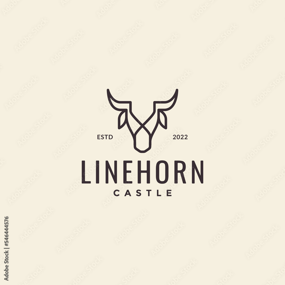 Poster cattle animal horned cow poligonal line minimalist logo design ...