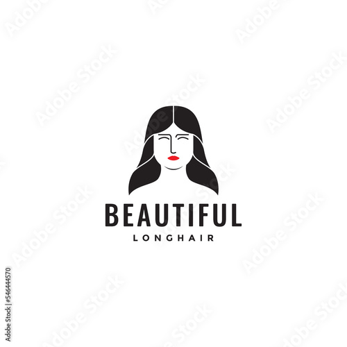 beautiful face woman long hair aesthtic minimalist logo design vector photo