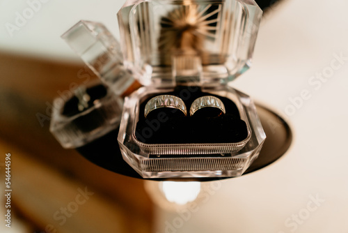 Wedding rings in transparent box 