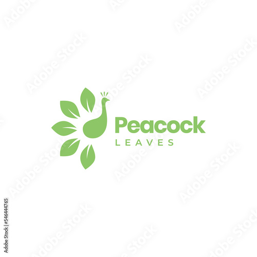 peacock with leaves tail modern logo design vector