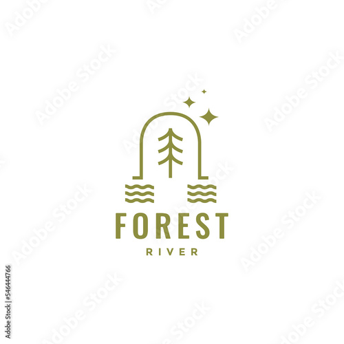 aesthetic tree with rivers minimalist line logo design vector