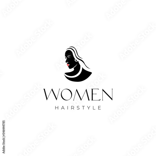 beautiful woman long hair red lips minimalist logo design vector