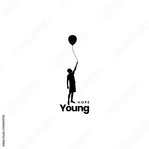 young man with balloon hope high logo design vector