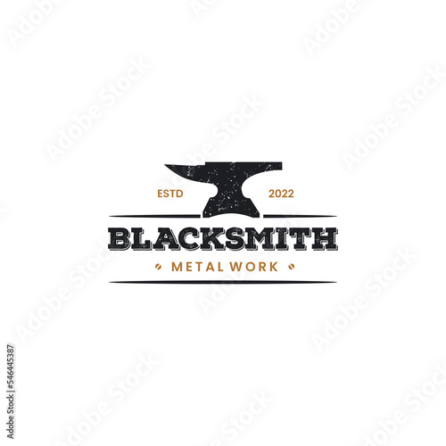 silhouette of Blacksmith Iron Anvil Foundry vintage retro logo design with grunge effect