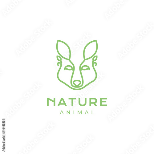 forest animal coyote wolf head leaf line minimalist logo design vector