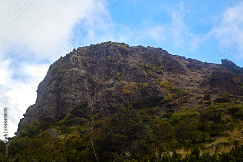 blue sky and clouds with big mountain and some threes on mineral del chico hidalgo