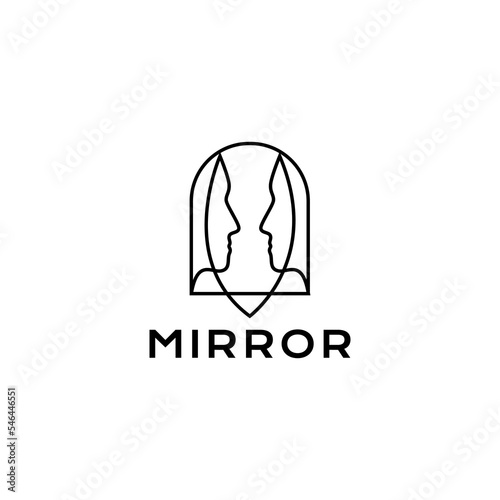 face human with mirror minimal line logo design vector