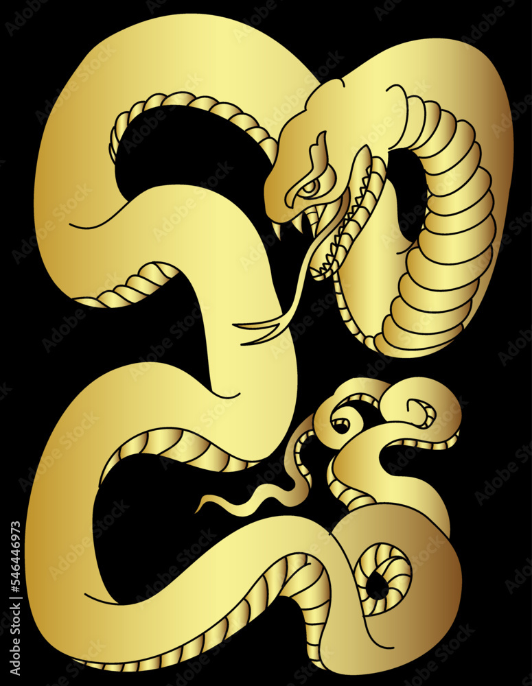 Hand drawn snake vector for coloring book and tattoo design isolate on ...