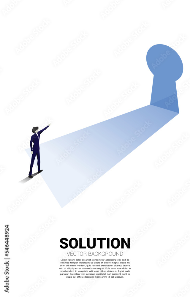 silhouette of businessman point finger to key hole door. Find the solution concept vision mission and goal of business silhouette of businessman point finger to key hole door. Find the solution concept vision mission and goal of business
