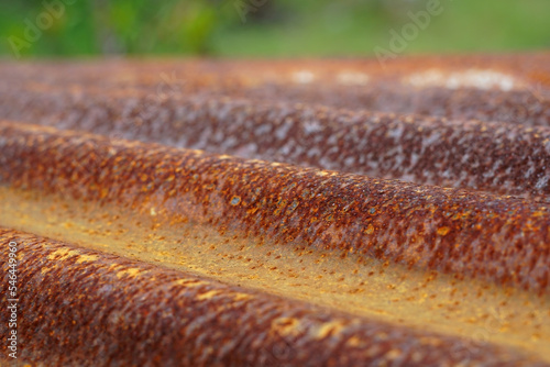 selective focus of rust on the surface of the zinc roof  