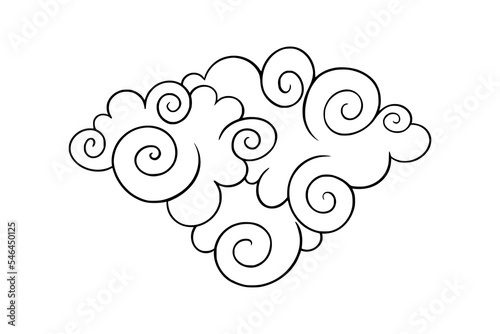 Chinese cloud with curly lines. Japanese cloud for festive designs. Vector illustration isolated in white background