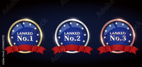 青地に金銀銅のラベルベクターイラストセット