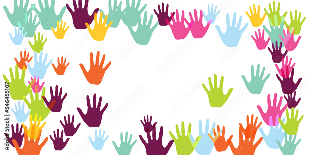 Creative children handprints preschool education concept background