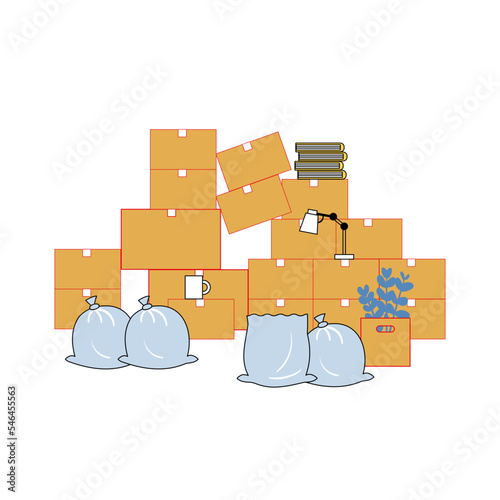 山積みにされたダンボールとゴミ袋