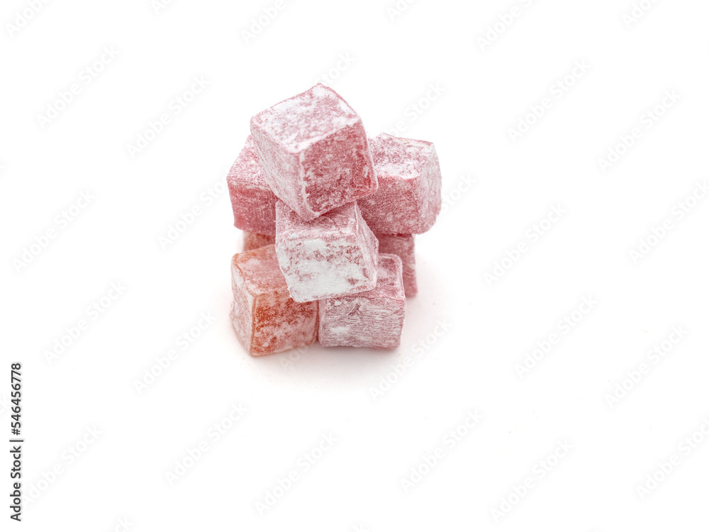 turkish delight on white background, close up 
