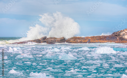 Rocky coastline with strong sea wave - Greenland
