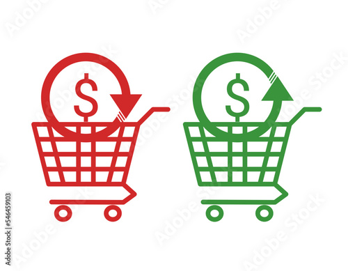 Shoping cart icon with inflation and deflation sign. single icon finance isolated on white background