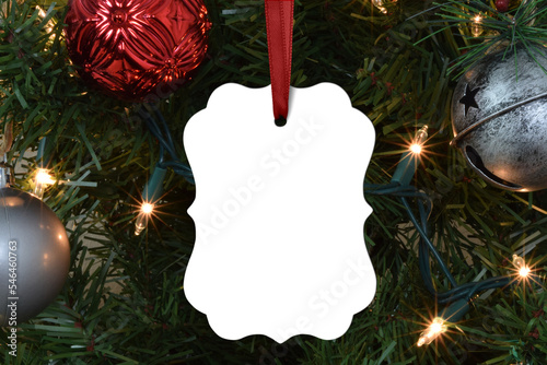 Benelux Christmas Ornament Mockup Styled on Lit-Up Christmas Tree