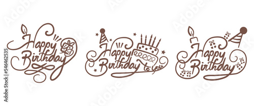 Set of handwritten happy birthday lettering