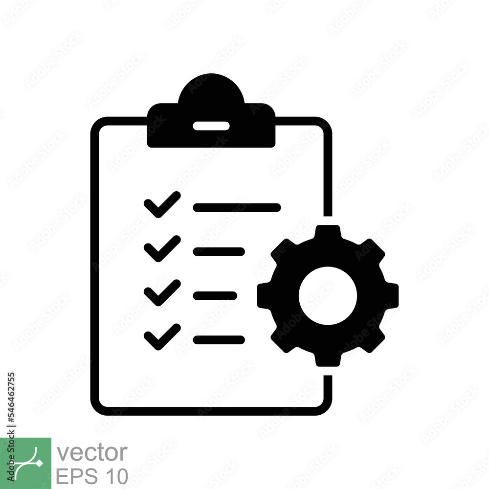 Clipboard with gear icon. Simple flat style. Project plan, document, task check list, compliant, clipboard with cog, management concept. Vector illustration isolated on white background. EPS 10. Clipboard with gear icon. Simple flat style. Project plan, document, task check list, compliant, clipboard with cog, management concept. Vector illustration isolated on white background. EPS 10.