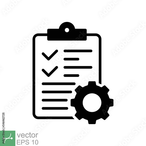 Clipboard with gear icon. Simple flat style. Project plan, document, task check list, compliant, clipboard with cog, management concept. Vector illustration isolated on white background. EPS 10.