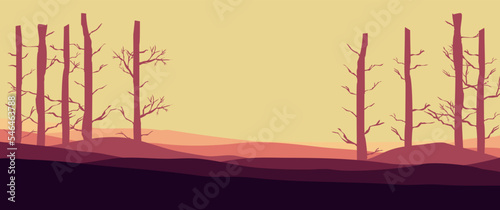 Fototapeta Naklejka Na Ścianę i Meble -  Outdoor landscape vector illustration of dry trees silhouette. Perfect for background, desktop background, wallpaper, illustration, nature banner design.
