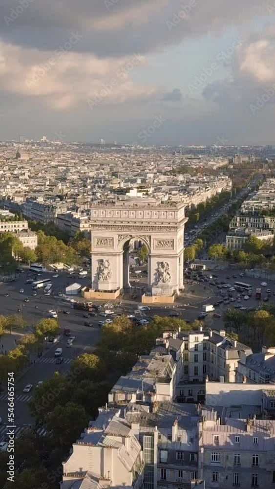 Aerial view of Triumphal Arch. Vertical video Aerial view of Triumphal Arch. Vertical video