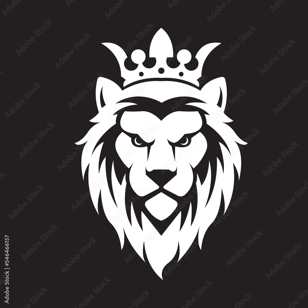 Lion king head with crown Logo Icon vector illustration silhouette	