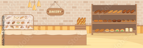 Cute and nice design of Bakery Shop with furniture and interior objects vector design © naughtynut