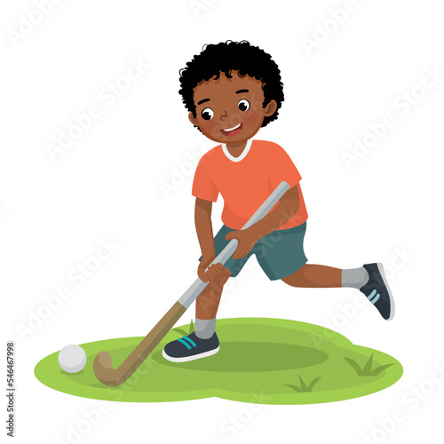 cute little African boy playing hockey