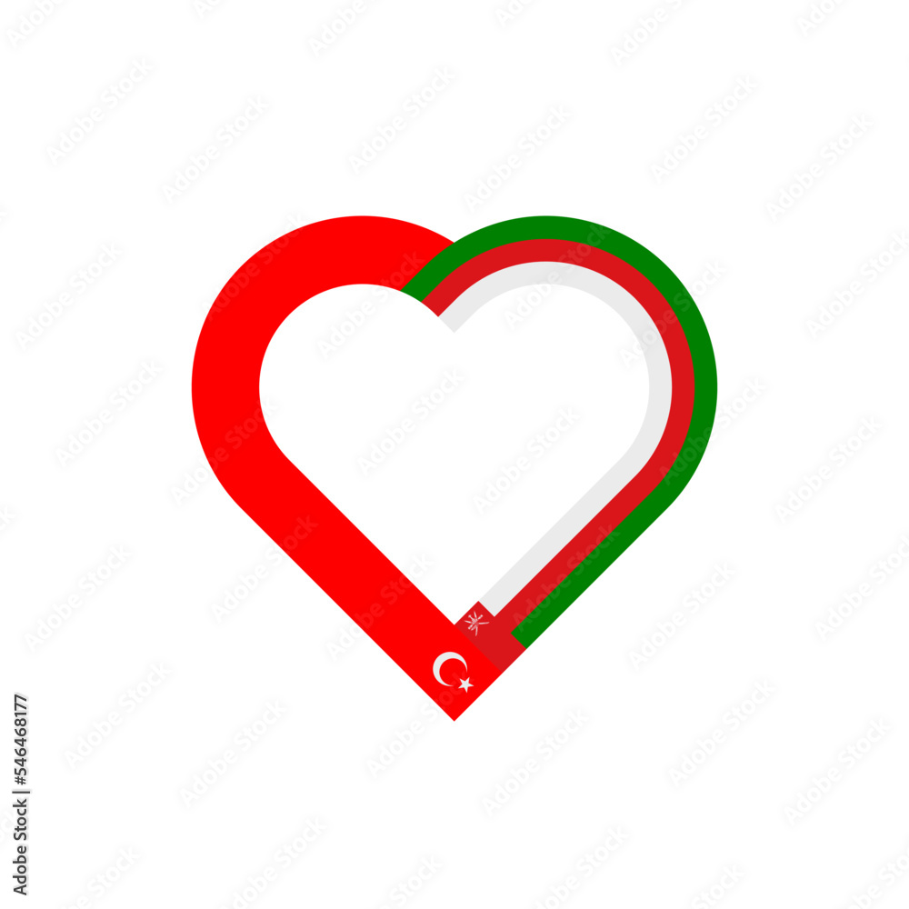 friendship concept. heart ribbon icon of turkey and oman flags. vector illustration isolated on white background friendship concept. heart ribbon icon of turkey and oman flags. vector illustration isolated on white background