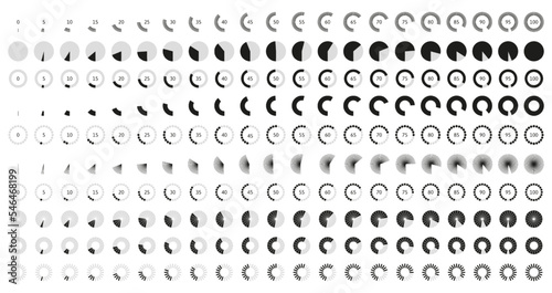 Volume level knob animation. Circle control bar, animated round loader and rotary knobs vector icon set photo