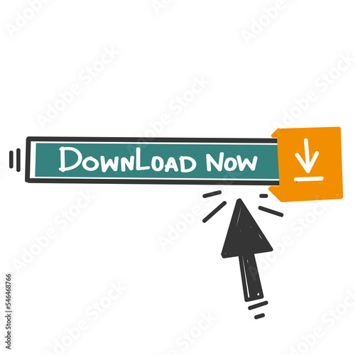 hand drawn doodle download now button cursor illustration