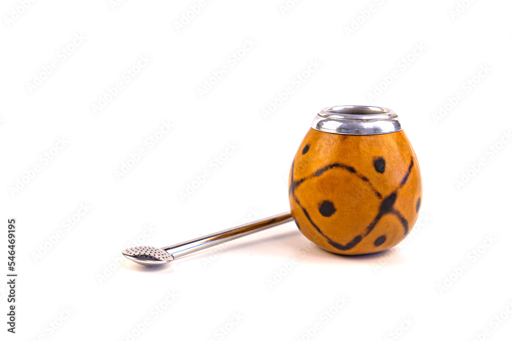 Pumpkin mate calabash with bombilla on a white background Pumpkin mate calabash with bombilla on a white background